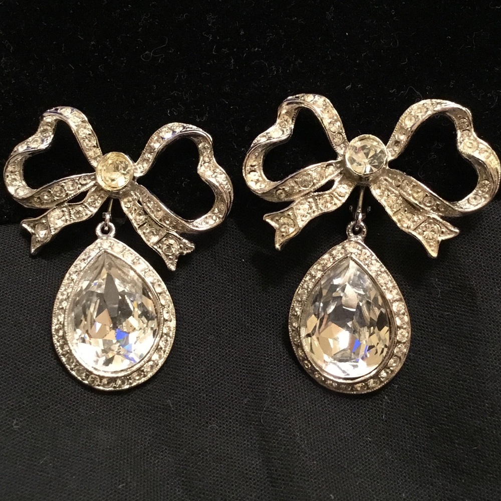 Kenneth J Lane crystal bow drop earrings